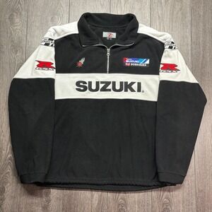 Vintage Joe Rocket Suzuki XL Black White Long Sleeve Half Zip Fleece Jacket